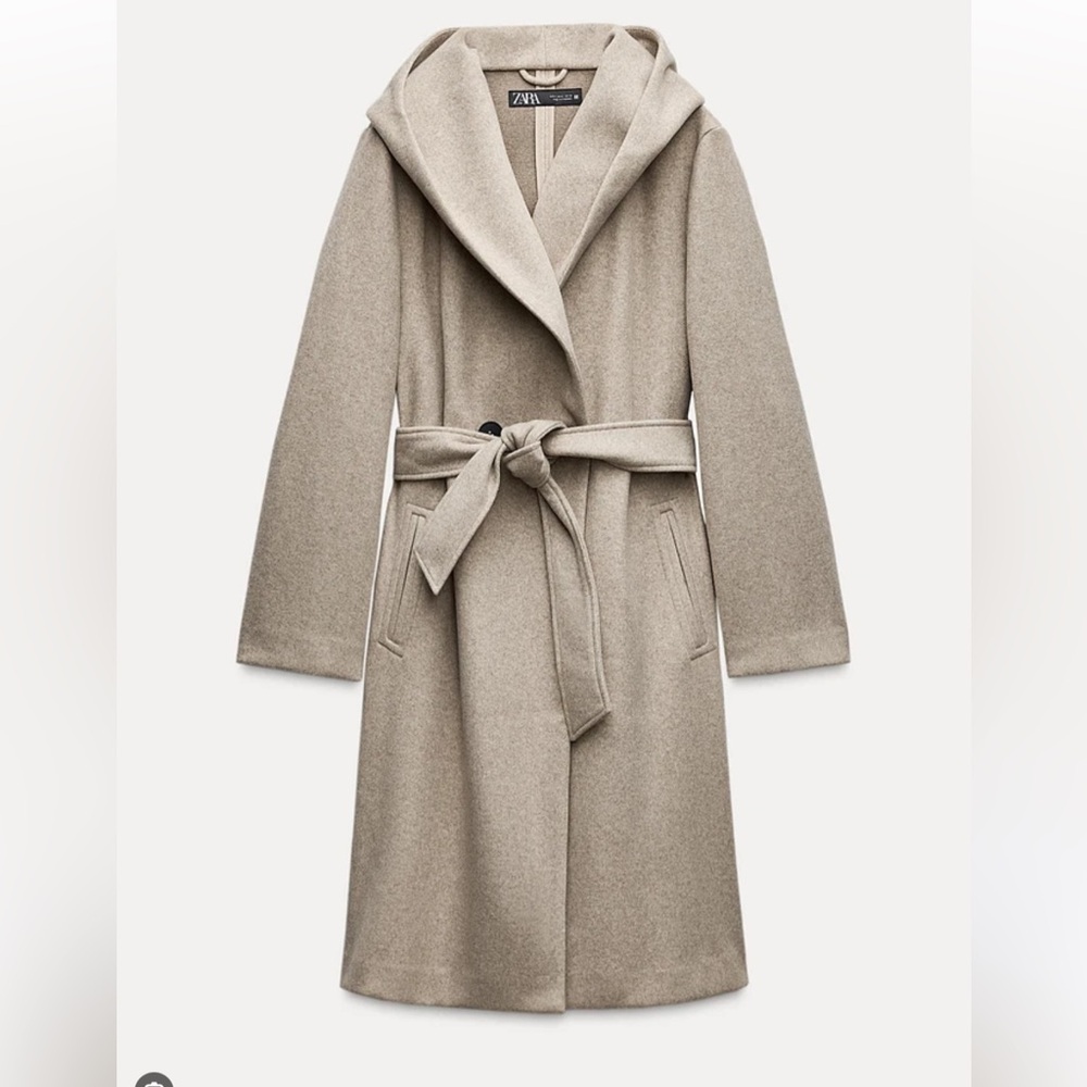 Zara Hooded Belted Trench Coat in Light Taupe